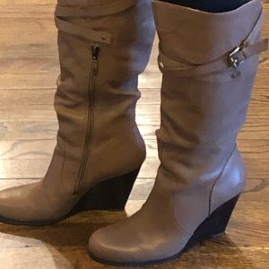Guess Below Knee Leather Wedge Boots
